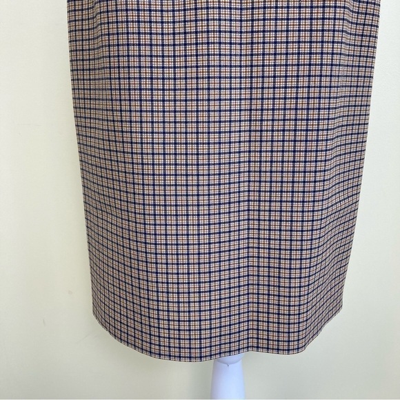 Vintage 80s Plaid Wool Blend Pencil Midi Skirt Tan/Blue Academia Preppy Sz XS - Picture 7 of 15